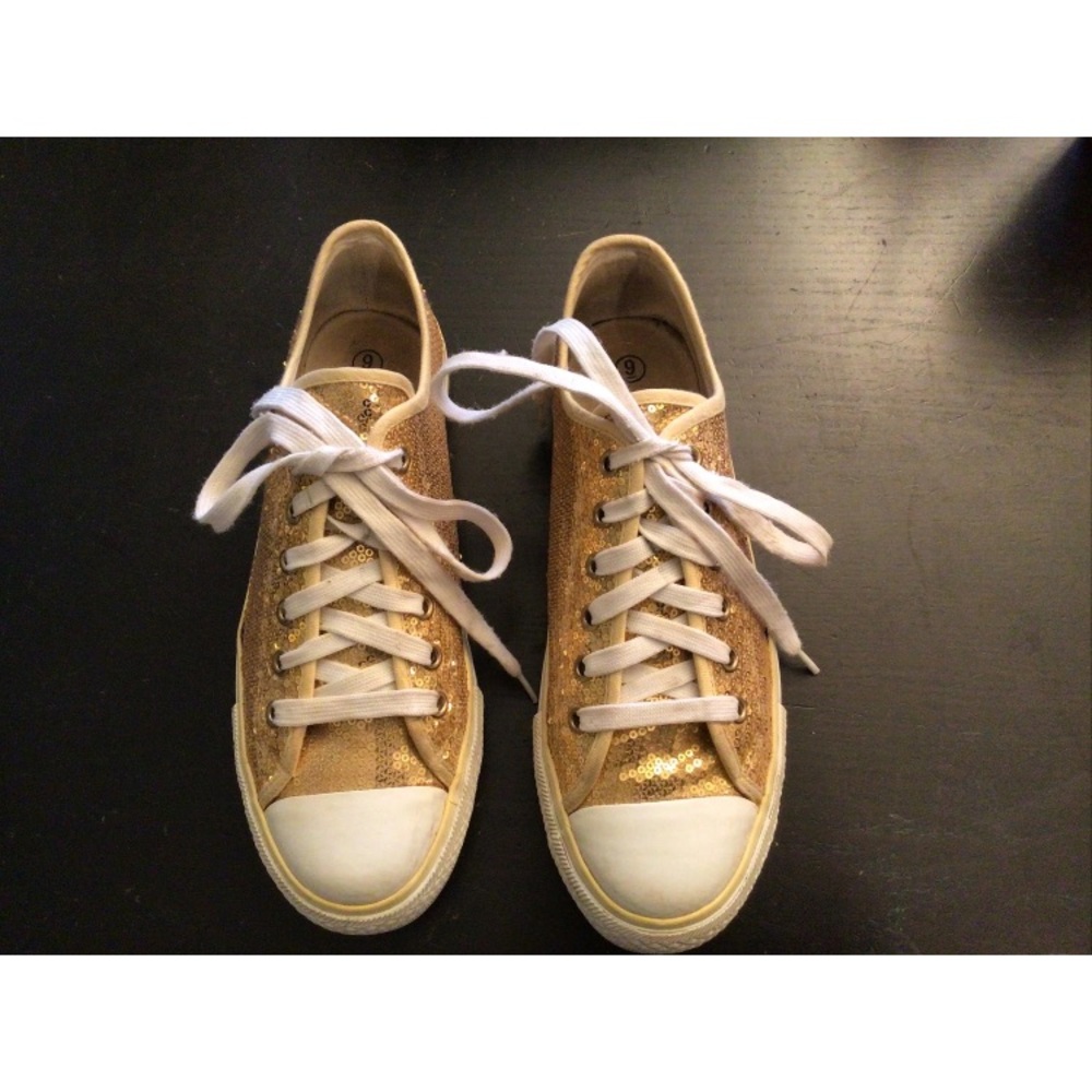 Women’s Gold Sequin Sneakers with White Laces size 9